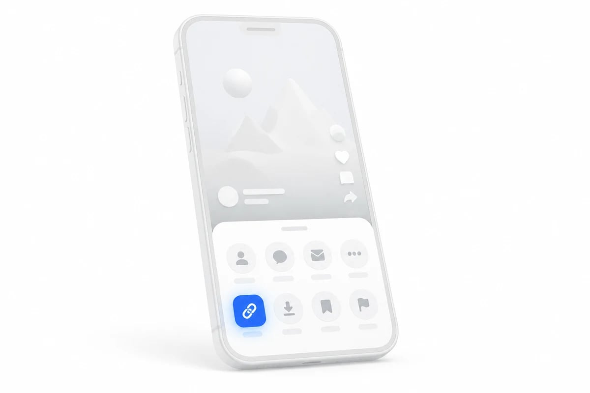 Điện thoại mở bảng chia sẻ, nút copy link được làm nổi bật